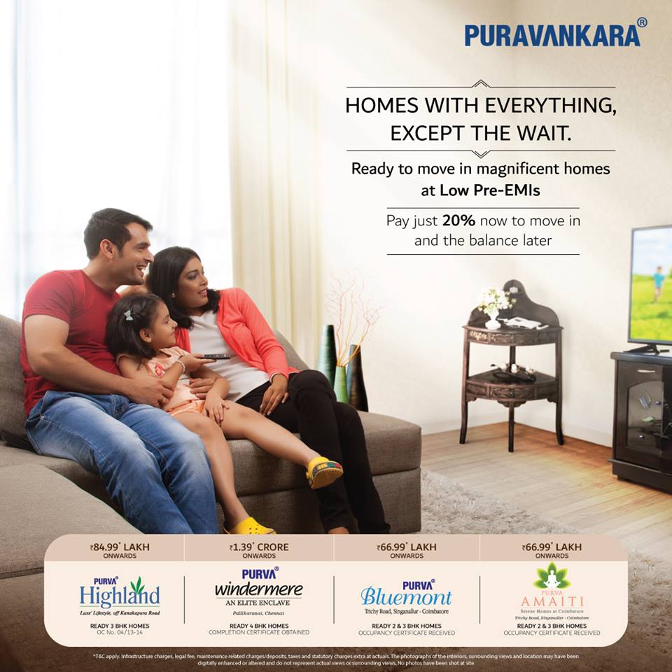 Pay 20% now to move-in and the balance later at Puravankara Projects